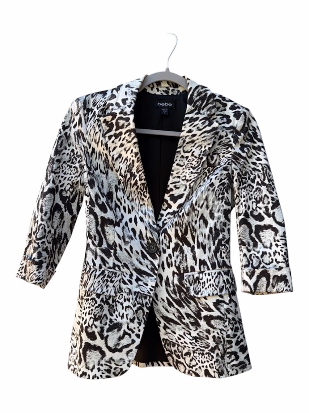 Bebe Zebra Animal Blk/Wht Print 3/4 Sleeve Lined Jacket Blazer Suit Coat Size 0